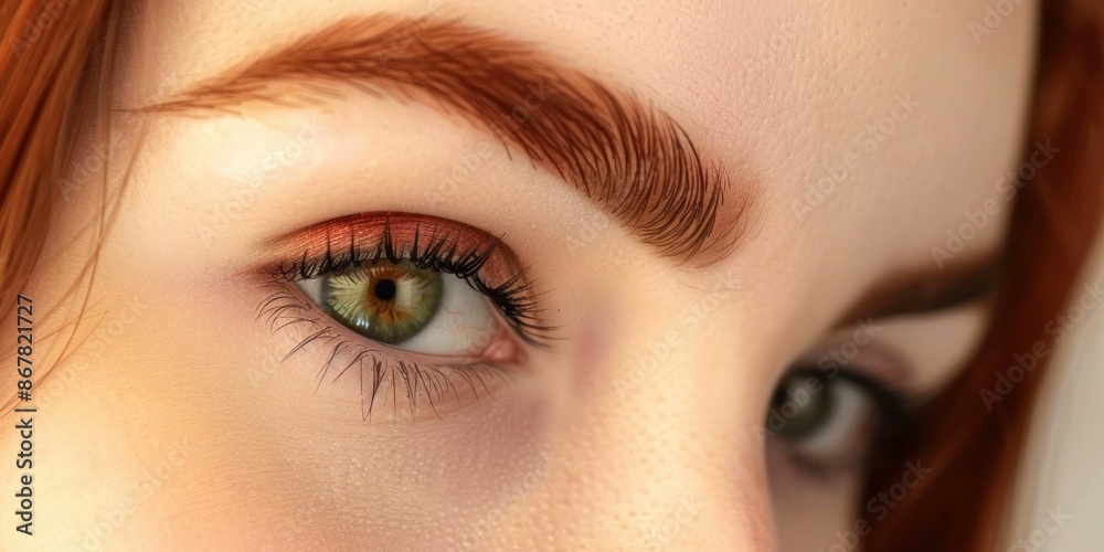 Fototapeta premium Close-Up of a Woman's Eye with Red Eyebrows. Generative ai