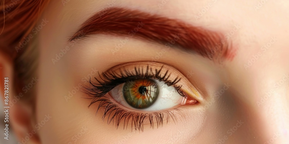 Obraz premium Close-Up of a Woman's Eye with Red Eyebrows. Generative ai