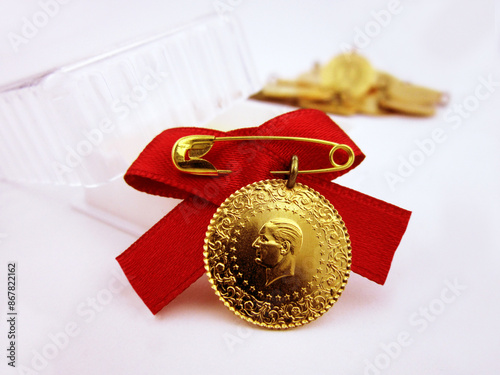 Traditional Turkish gold coin on a white isolated background. Known in Turkish as 