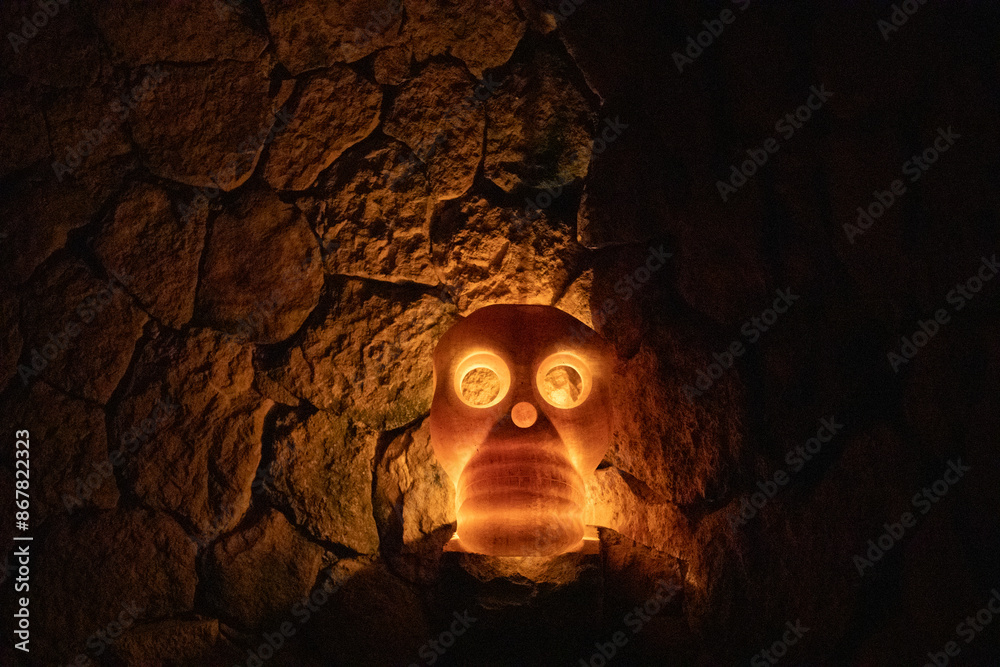 Skull lamp at night