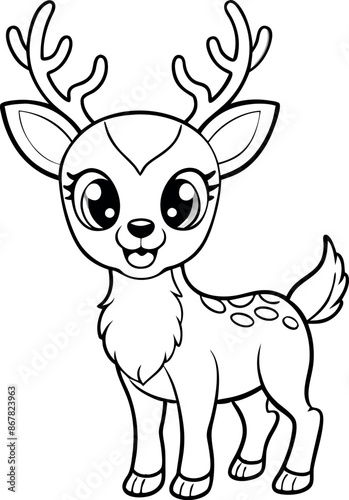 A cute deer with antlers is standing in a white background