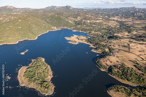 Obraz na plátně aerial full view of Liscia Lake reservoir Arzachena Tempio Pausania gallura Sard