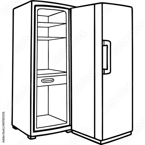A refrigerator with a door open and a shelf inside