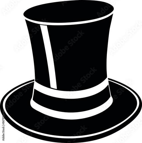 A black hat with a white rim sits on a white background