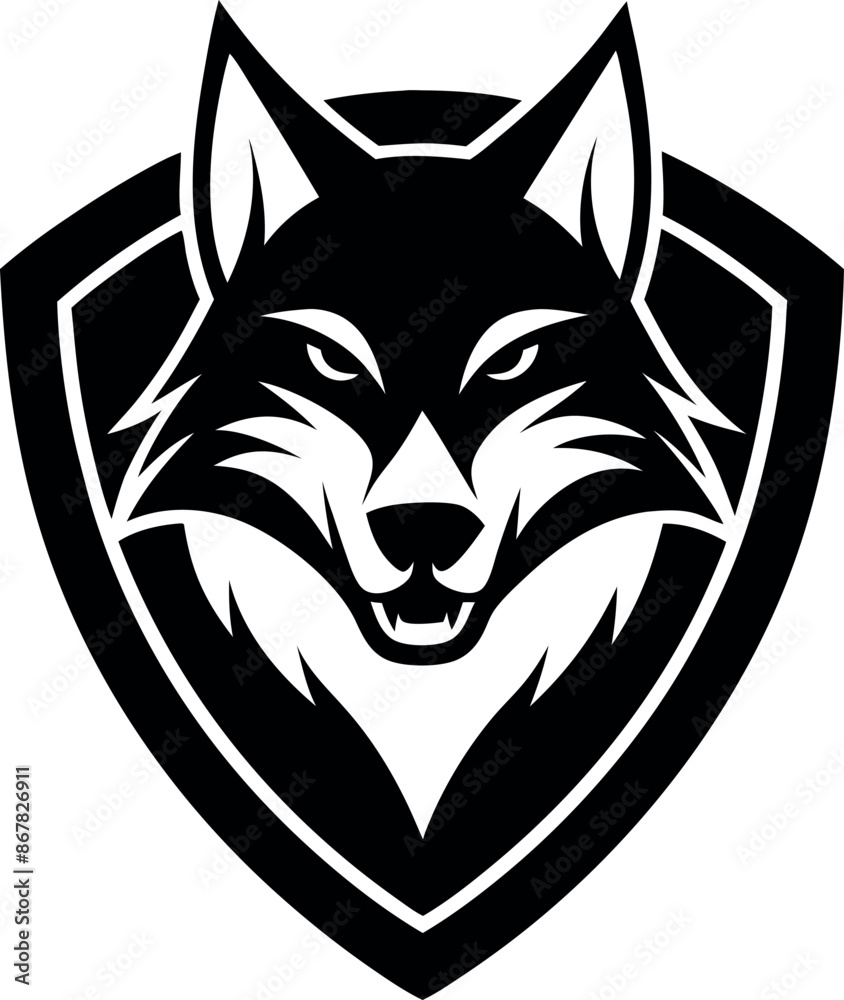 A black and white logo of a wolf with a mouth open and teeth showing A black and white logo of a wolf with a mouth open and teeth showing