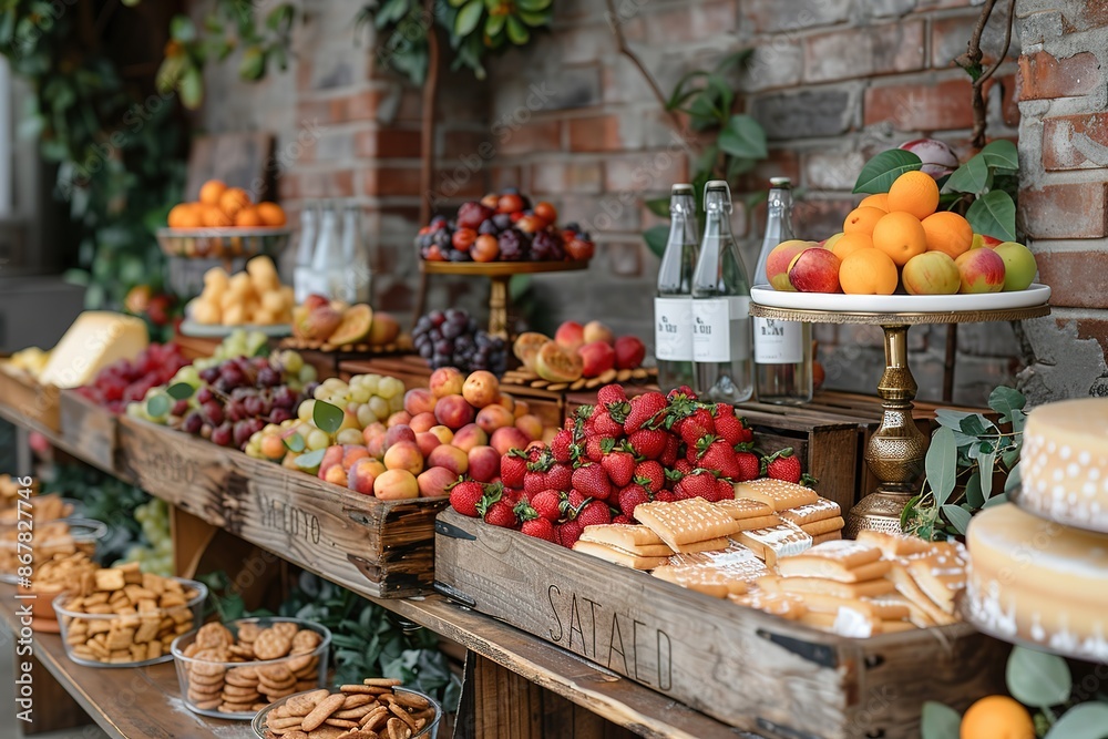 A table full of fruit and baked goods, including cookies and cakes A table full of fruit and baked goods, including cookies and cakes
