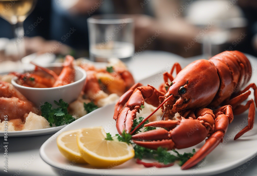 delicious Lobster food at restaurant, isolated background, copy space for text, ad shot delicious Lobster food at restaurant, isolated background, copy space for text, ad shot