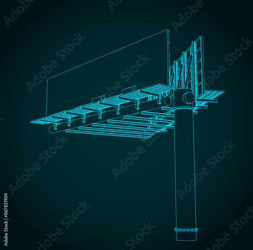 Double sided V type advertising billboard blueprint