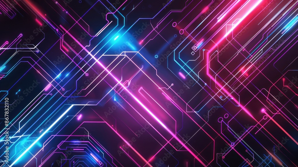Abstract Neon Circuitry with Glowing Lines Abstract Neon Circuitry with Glowing Lines