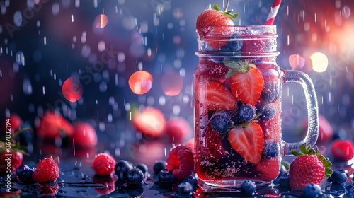 A mason jar of mixed berry juice photo