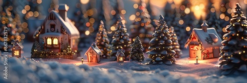 Christmas winter village made of gingerbread houses photo