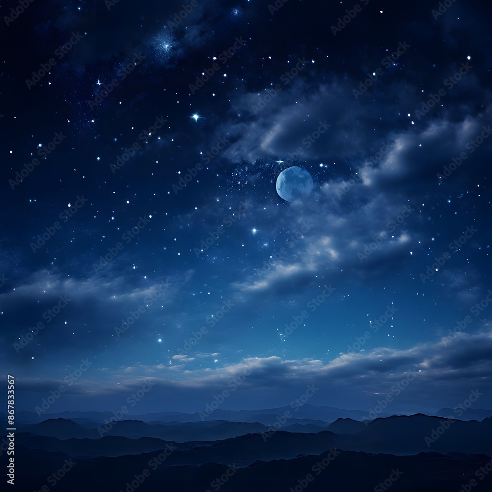 night sky with moon, moon with clouds and stars, night sky with moon, moon with clouds and stars,