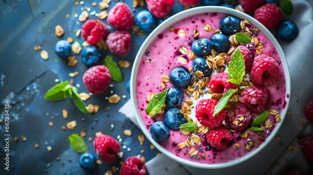 A vibrant berry smoothie bowl A vibrant berry smoothie bowl