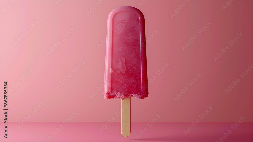 pink popsicle on a stick against a matching pink background, capturing a minimalist and vibrant summer treat concept, 3D illustration. Contains copy space. pink popsicle on a stick against a matching pink background, capturing a minimalist and vibrant summer treat concept, 3D illustration. Contains copy space.