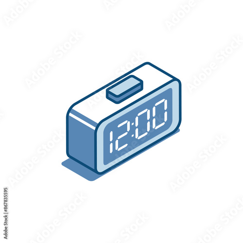 isometric vector electronic clock linear icon with a big button, in color on a white background, alarm clock or timer