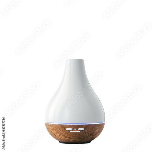 Elegant ultrasonic essential oil diffuser, combining wood and white design for aromatic therapy and humidifying benefits. photo