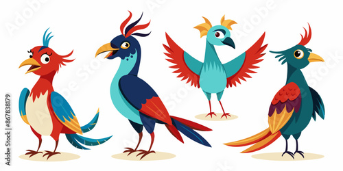 illustration of color birds. set of colorful birds