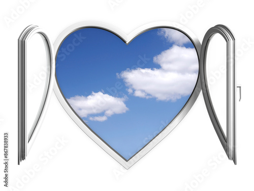 Blue Summer Sky Behind a White Heart-Shaped PVC Window