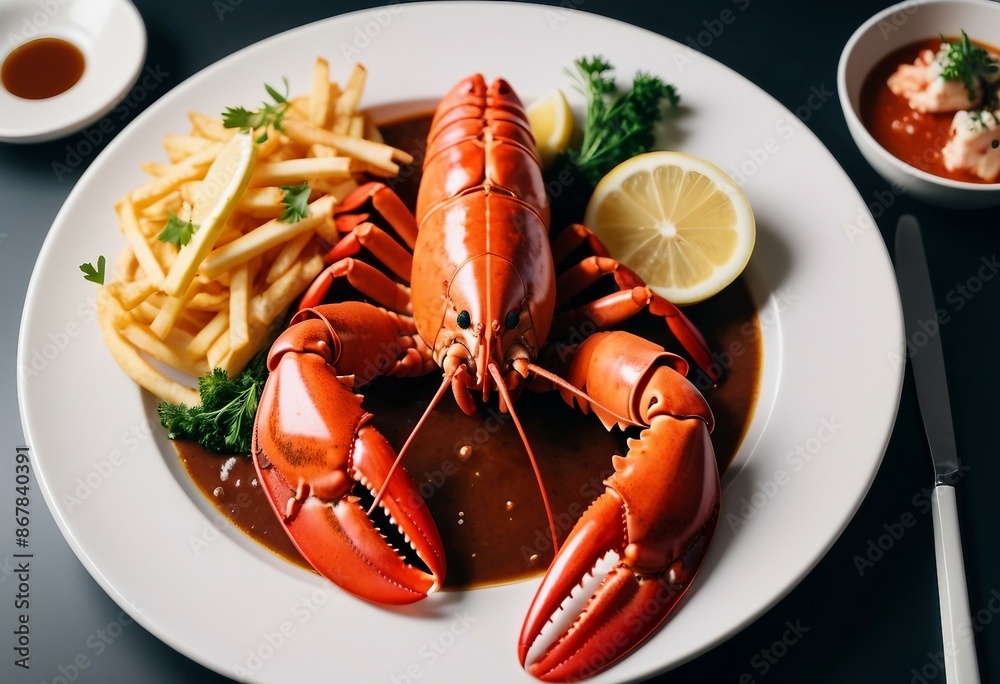 delicious Lobster food at restaurant, isolated background, copy space for text, ad shot delicious Lobster food at restaurant, isolated background, copy space for text, ad shot