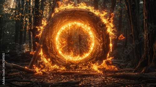 Burning Tire Ring in the Forest - tire, burning, fire, forest, ring, dark, wood, nature, flames, orange