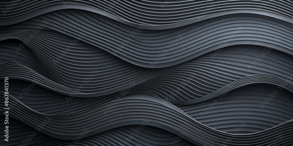 Fototapeta premium Abstract Dark Gray Curved Lines - 3D Rendered Background