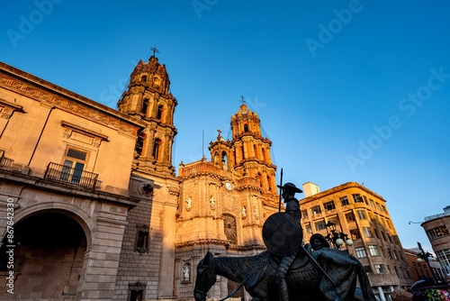 The San Luis Potosí Cathedral  at Dusk in the city center of San Luis Potosí, Mexico - A UNESCO World Heritage Site 