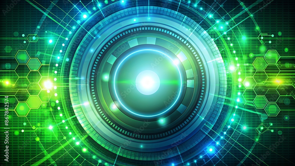 Obraz premium Abstract Green Tech Futuristic Background with Glowing Lines and Circles