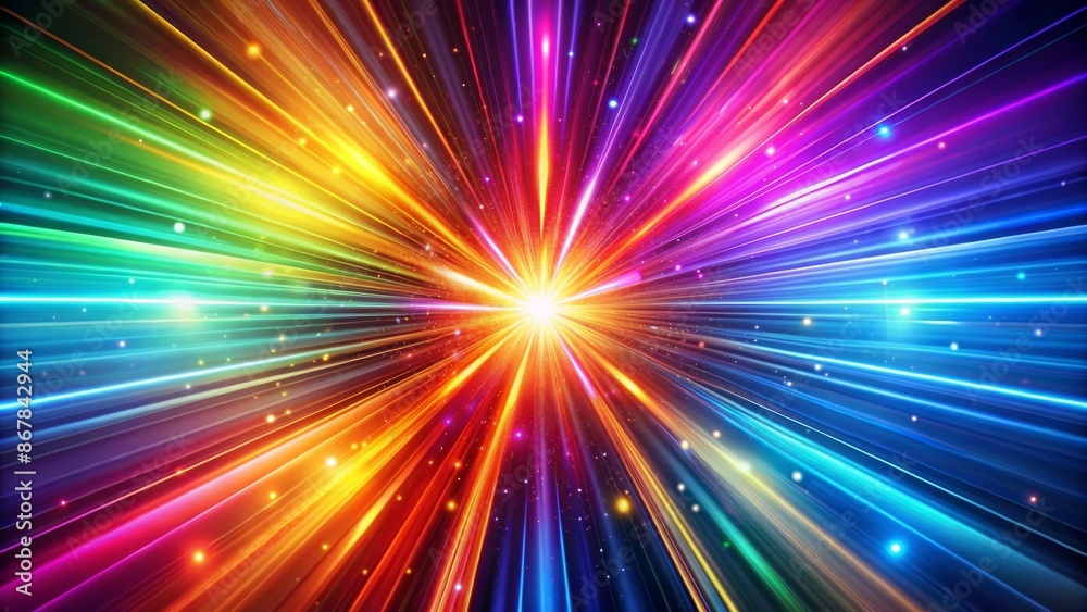 Abstract Rainbow Light Explosion with Bright Rays