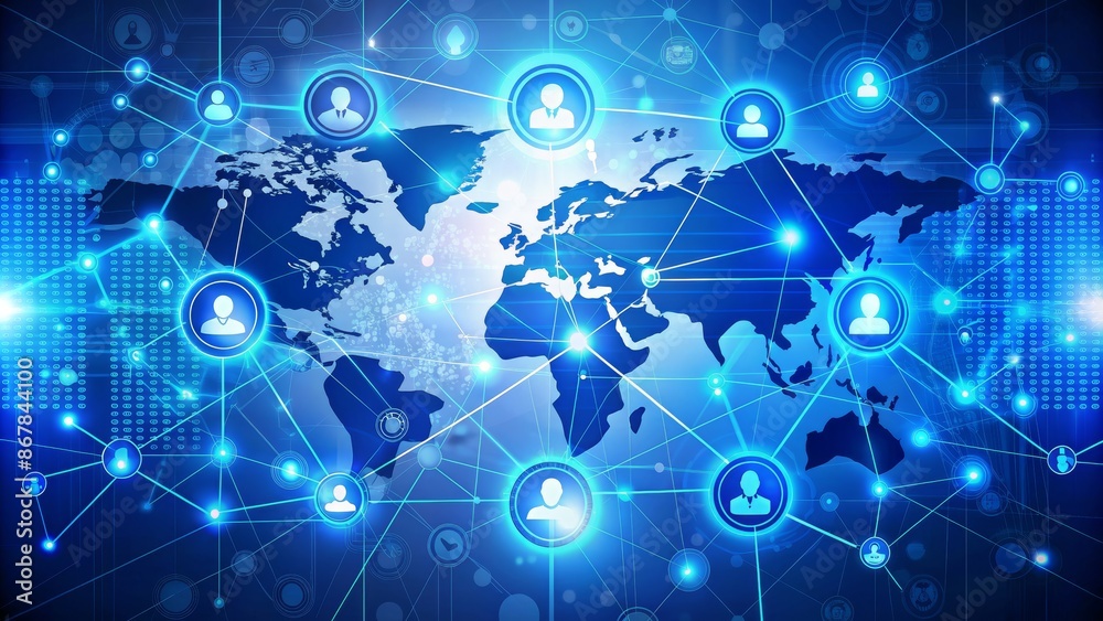Global Network Connection with World Map and Digital Icons Global Network Connection with World Map and Digital Icons