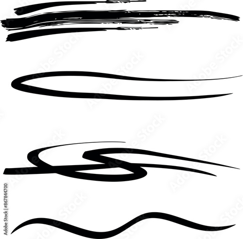 Assortment of black brush stroke lines, perfect for art, design, or decorative uses.
