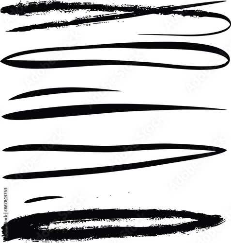 Set of black brush stroke lines, great for creative, design, or decoration.
