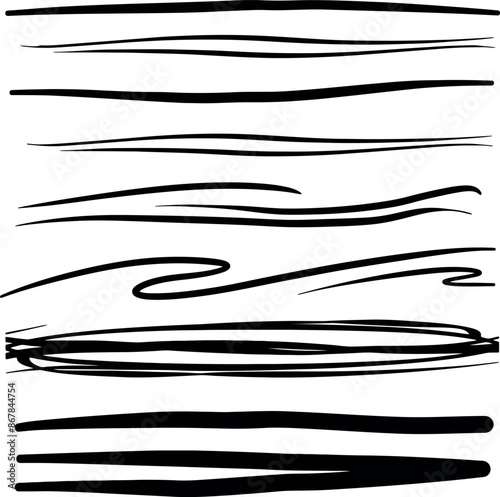 Compilation of black brush stroke lines, suitable for artistic, design, or decor projects.
