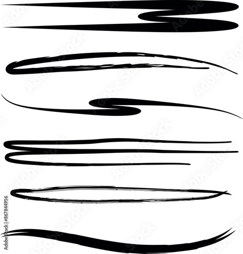 Variety of black brush stroke lines, suitable for artistic, design, or decor uses.
