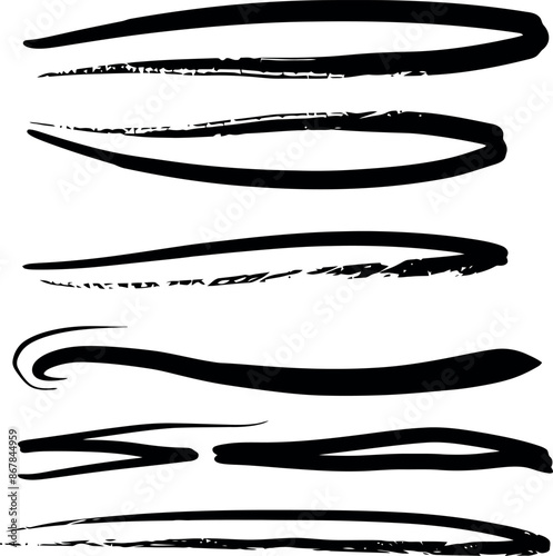 Selection of black brush stroke lines, great for creative, design, or decorative tasks.

