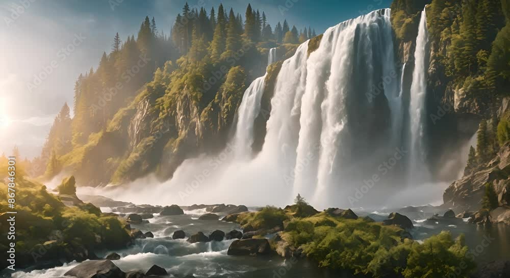 The atmosphere of a waterfall in the mountains 4k The atmosphere of a waterfall in the mountains 4k