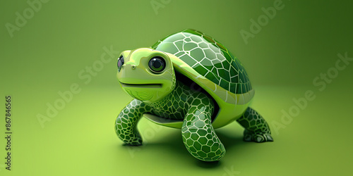 Cute Cartoon Turtle on a Gr...