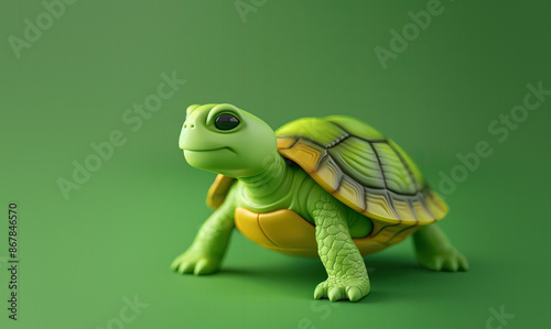Cute Cartoon Turtle on a Gr...