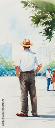 A street performer with a watercolor crowd gathered around, blending urban and artistic elements, Urban, Watercolor, Varied colors, Expressive