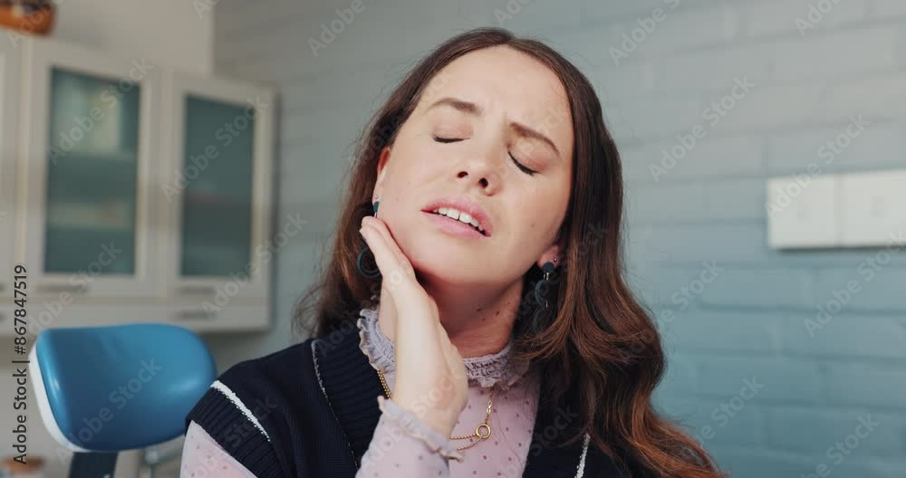 Cavity, gum disease or toothache with woman at dentist for appointment, checkup or root canal. Mouth, pain and tooth decay with unhappy person in office of clinic for enamel repair or filling Cavity, gum disease or toothache with woman at dentist for appointment, checkup or root canal. Mouth, pain and tooth decay with unhappy person in office of clinic for enamel repair or filling