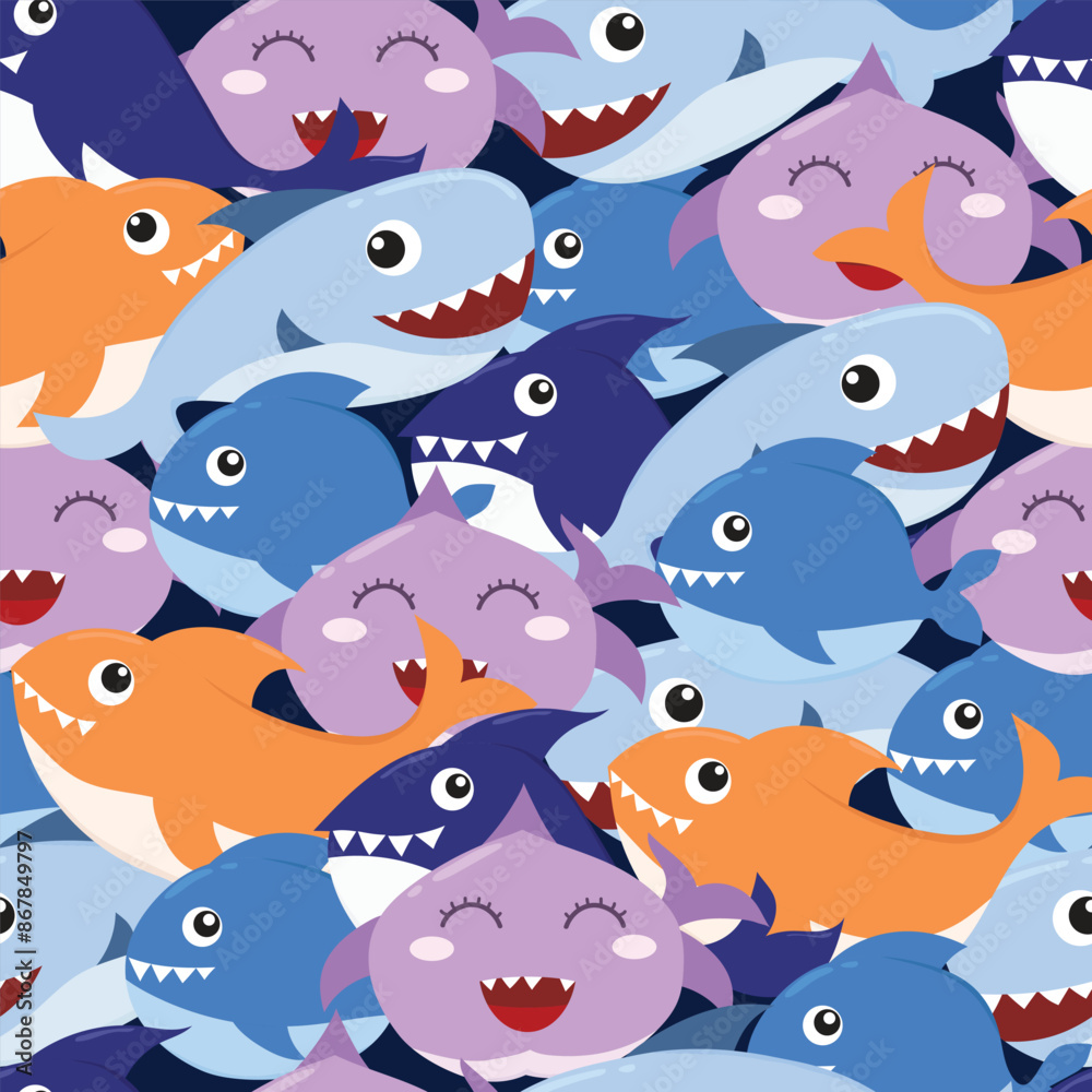 cute baby shark and little fish seamless pattern cute baby shark and little fish seamless pattern