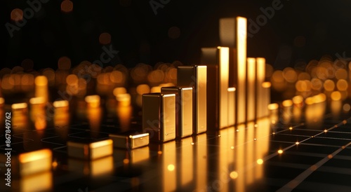 Golden Bar Graph Ascending In A Dark Setting