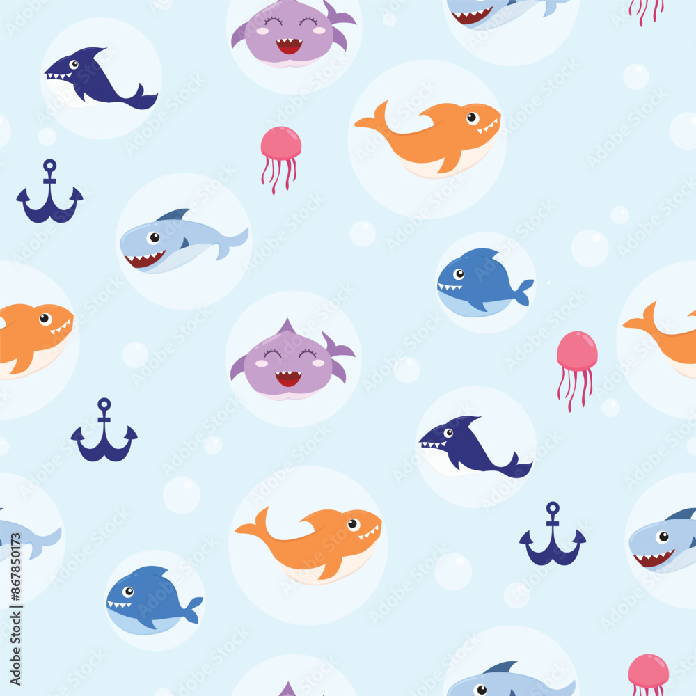 cute baby shark and little fish seamless pattern cute baby shark and little fish seamless pattern