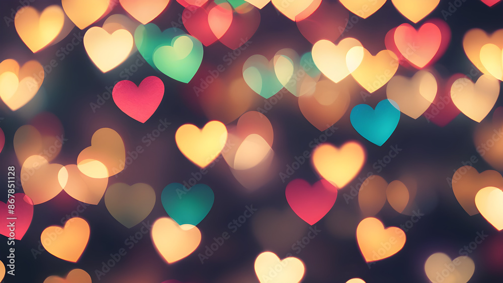 Love symbol heart shpaes in colorful bokeh lights, concept for Valentine's Day, wedding etc. AI generated image Love symbol heart shpaes in colorful bokeh lights, concept for Valentine's Day, wedding etc. AI generated image