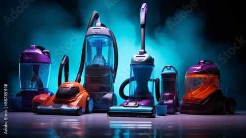 A Row of Colorful Vacuum Cleaners photo