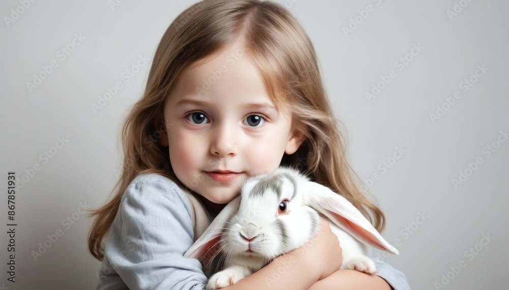 portrait of cute white rabbit on child's lap, isolated background
portrait of cute white rabbit on child's lap, isolated background