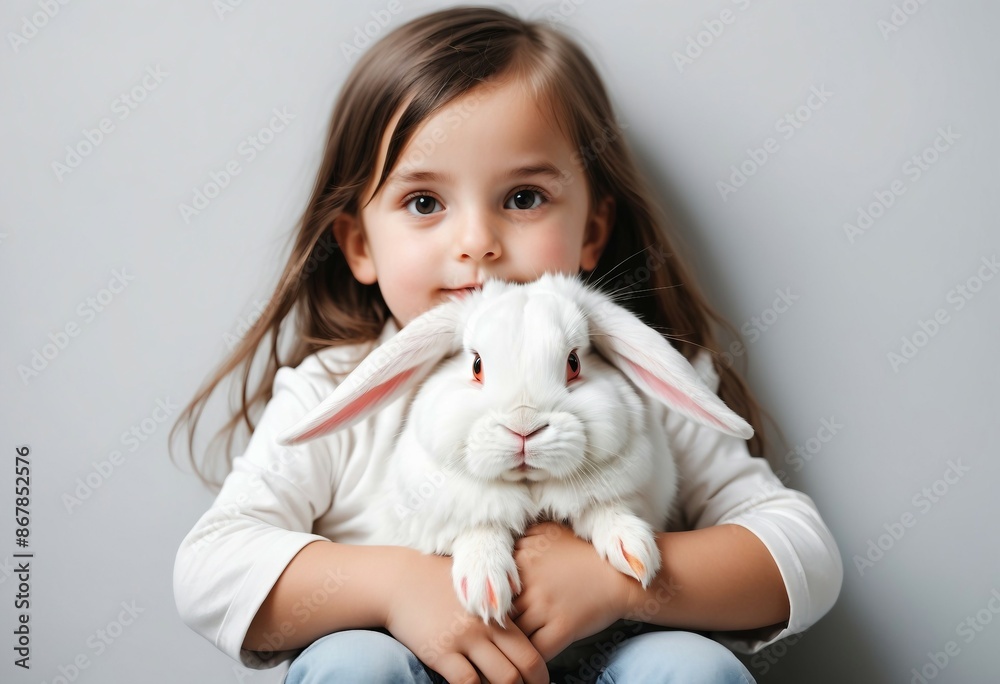 portrait of cute white rabbit on child's lap, isolated background
portrait of cute white rabbit on child's lap, isolated background