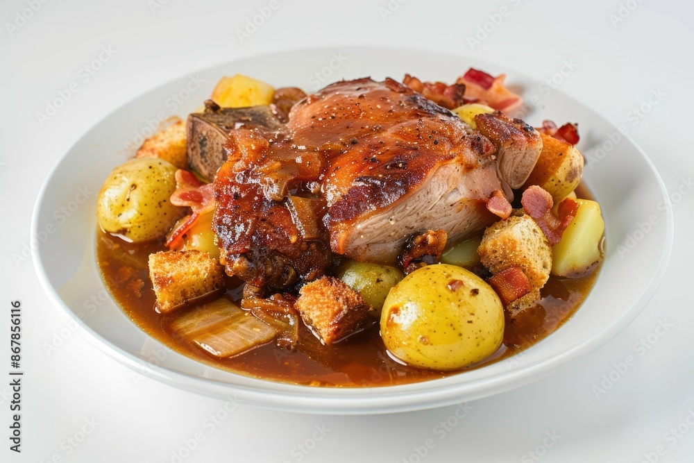 Flavorful Charbonne Dish with Juicy Pork Shoulder and Savory Bacon Pieces Flavorful Charbonne Dish with Juicy Pork Shoulder and Savory Bacon Pieces