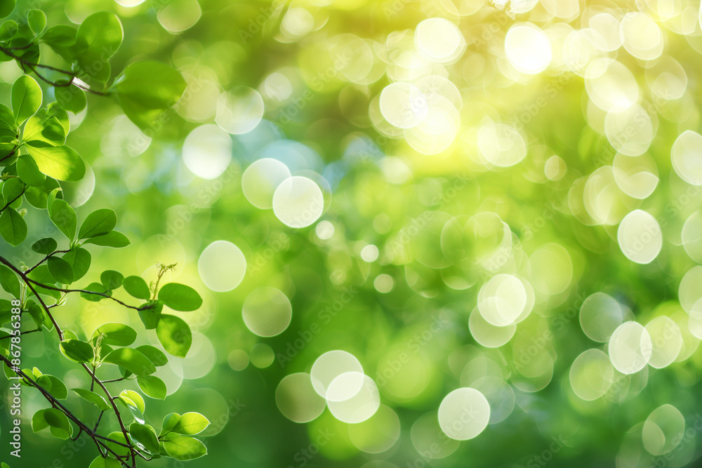 Obraz premium Blurred light spring background with defocused white bokeh for nature concept, boho style, high resolution photography 
