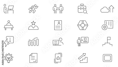 Trust line icon set. Believe, confidence, depend, trustworthy, friends, truth, faith, sincerity outline icon collection. UI thin outline icons pack. photo