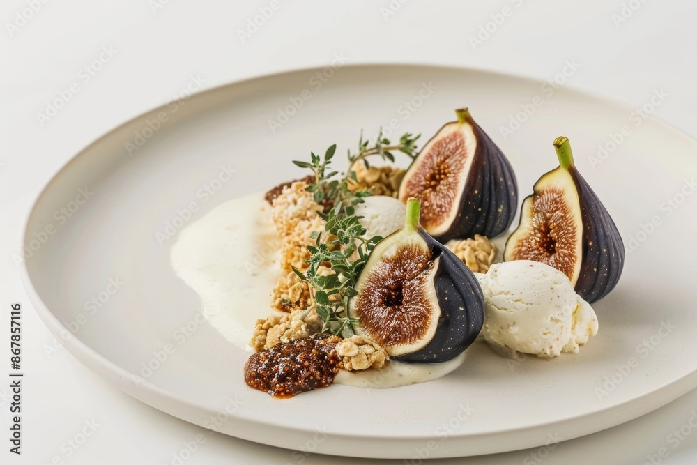 Gourmet Whole Roasted Figs with Goats' Cheese Ice Cream and Spicy Fig Sauce Gourmet Whole Roasted Figs with Goats' Cheese Ice Cream and Spicy Fig Sauce